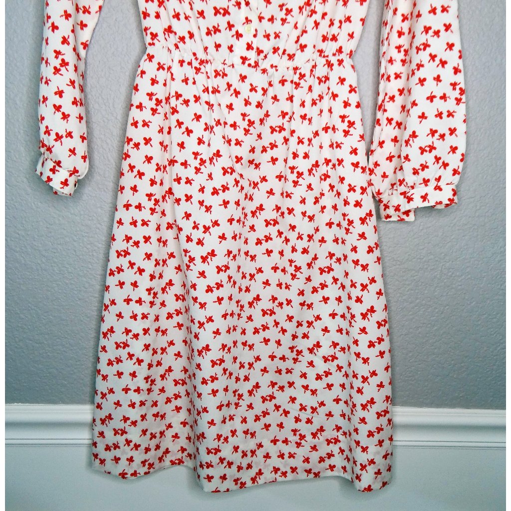 Vintage 60s Route One Long Sleeve Red And White Print Dress Sz Small — image 4 of 8